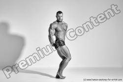 Underwear Man White Moving poses Muscular Short Brown Dynamic poses Academic